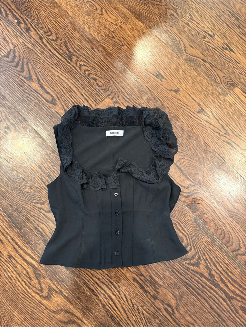 Danielle Guizio Black Lace-Trim Button Front Camisole